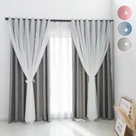 Firany i zasłony dla dzieci - Zasłona wydrążona gwiazda dwuwarstwowy szal z woalu do sypialni pokój dziecięcy salon, szary, 132x160cm - miniaturka - grafika 1