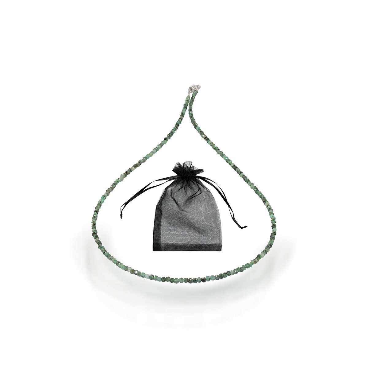 Naszyjnik naturalnych szmaragdów fasetowanych 2mm srebrne zapięcie 43cm