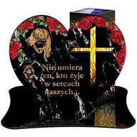 Lampiony i znicze - SOLARNY ZNICZ LED AŻUROWY PODSTAWKA STATUETKA NA CMENTARZ GRÓB DUŻA SERCE - miniaturka - grafika 1