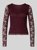 Bluzki damskie - Bluzka z długim rękawem o kroju slim fit z efektem koronki model ‘IBEN’ - miniaturka - grafika 1