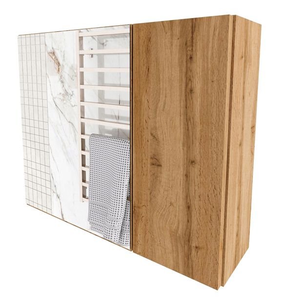 Szafka łazienkowa wisząca z lustrem 60 cm 3 półki 60x50x17,8 Dąb Wotan