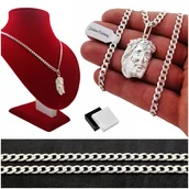 Łańcuszki - Srebrny Męski Łańcuszek Pancerka + Medalik Jezus Chrystus Pr. 925 + Grawer - miniaturka - grafika 1