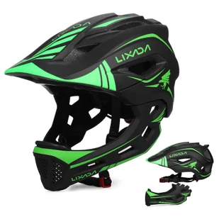 Kask rowerowy LIXADA dziecięcy kask rowerowy chłopięcy dziewczęcy kask sportowy zdejmowany kask pełnotwarzowy zielony na rowery deskorolki wrotki - Kaski rowerowe - miniaturka - grafika 1