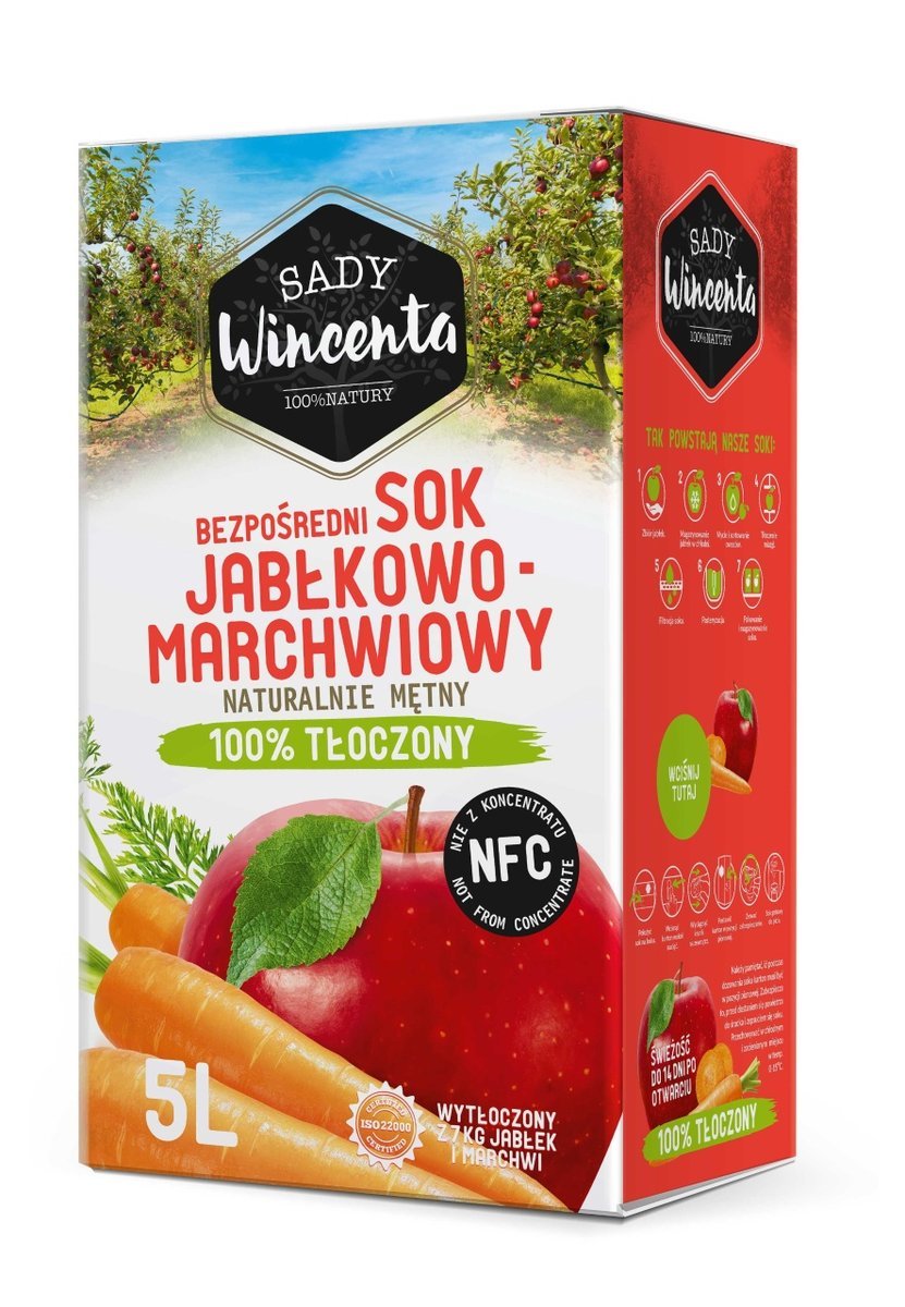Sady Wincenta Sok Jabłkowo- Marchwiowy Karton 5 L