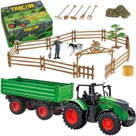 Samochody i pojazdy dla dzieci - ZESTAW FARMA TRAKTOR Z PRZYCZEPĄ ZAGRODA FIGURKI ZWIERZĘTA ROLNIK - miniaturka - grafika 1