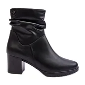 Botki damskie - Sergio Leone Damskie Marszczone Botki Na Słupku Czarne Liriam - miniaturka - grafika 1