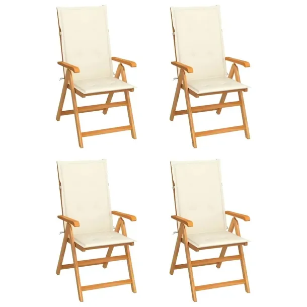 Drewniany zestaw 4 krzeseł ogrodowych z poduszkami kremowymi, 57x71,5x100
