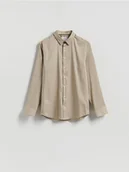 Koszule męskie - Reserved - Gładka koszula slim fit - beżowy - miniaturka - grafika 1