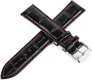 Skórzany pasek do zegarka Connect C6 20 mm czarny czerwony . - Akcesoria do smartwatchy - miniaturka - grafika 1