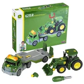 Samochody i pojazdy dla dzieci - Klein Mega Zestaw John Deere Traktor z Lawetą Do Samodzielnego Skręcania + Śrubokręt 3+ - miniaturka - grafika 1