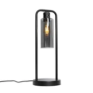 Lampy stojące - QAZQA Nowoczesna lampa stołowa czarna z przydymionym szkłem - Stavelot - miniaturka - grafika 1