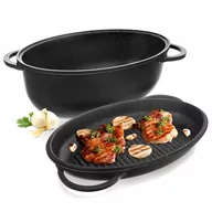 Zestawy garnków i patelni - Brytfanna granitowa owalna do pieczenia smażenia patelnia grillowa 2w1 10 l grande kod: O-127029 - miniaturka - grafika 1