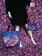 Torby i wózki na zakupy - zestaw TORBA + ORGANIZER niebieskie ptaki w jabłoniach - miniaturka - grafika 1