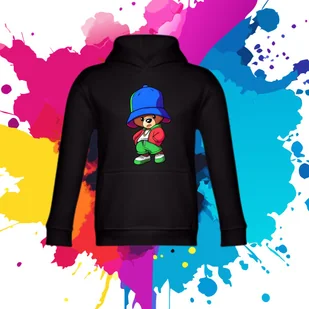 Bluza dziecięca typu kangurka z kapturem w kolorze czarnym z nadrukiem ludzik Exa 6 lat - Bluzy dla dziewczynek - miniaturka - grafika 1