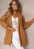 Płaszcze damskie - Jasnobrązowy Płaszcz z Wiązanym Paskiem i Bufiastym Rękawem Agnage - miniaturka - grafika 1