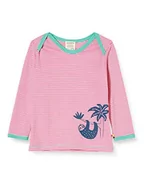 Koszulki i topy damskie - loud + proud Dziecięca dziewczęca koszulka w paski z nadrukiem bawełna organiczna top z długim rękawem, Różowy (Azalea Aza), 86/92 cm - miniaturka - grafika 1