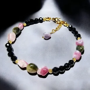 Siła Bransoletka ochronna z czarnym różowym i zielonym Turmalinem - Bransoletki Siła Bransoletka ochronna z czarnym różowym i zielonym Turmalinem - Bransoletki - miniaturka - grafika 1