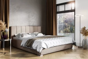 Łóżko tapicerowane pikowane z materacem Ledo 140x200 Beżowe - Łóżka - miniaturka - grafika 1