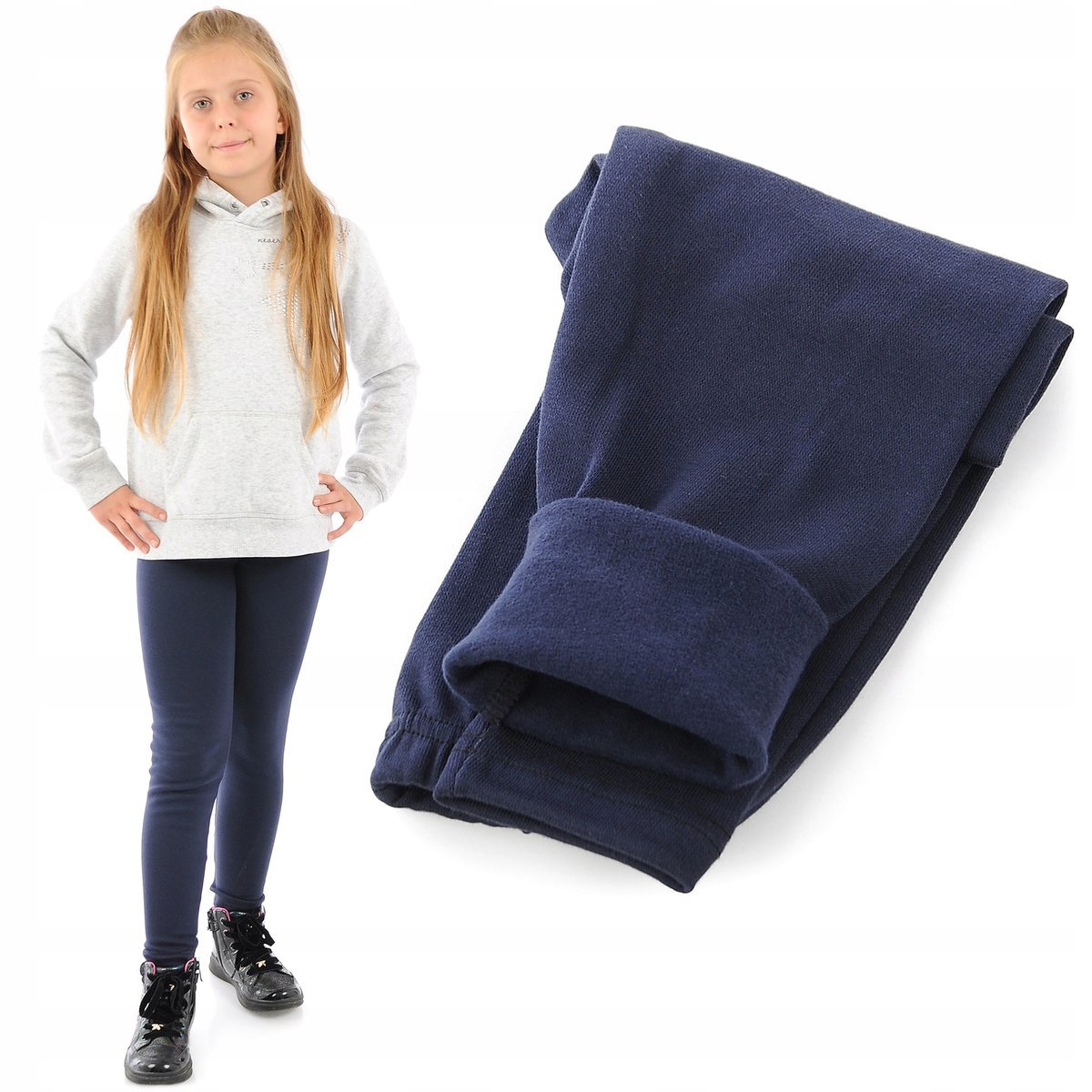 Ocieplane Elastyczne legginsy dziecięce Produkt Polski Getry Granatowe 116