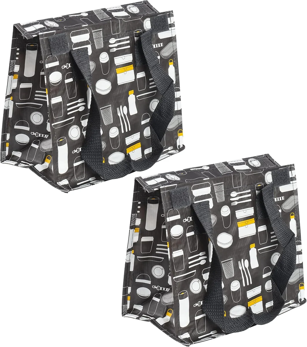 Torby na lunch Ikea Fladdrig 2 szt 25x16x27 cm z uchwytami szaro-żółte