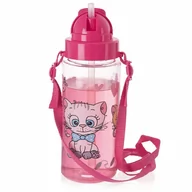 Bidony dla dzieci - Bidon butelka dziecięca zamykana ze słomką i paskiem różowa kotki tritan 490 ml kod: O-143776 - miniaturka - grafika 1