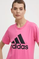 Koszulki sportowe damskie - adidas t-shirt bawełniany damski kolor różowy IR5413 - miniaturka - grafika 1