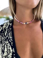 Naszyjniki - Naszyjnik Choker OKO Proroka z Perłami RÓŻOWY - miniaturka - grafika 1