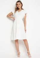 Sukienki - Biała Sukienka Rozkloszowana Midi z Plisowanym Dołem Sabara - miniaturka - grafika 1
