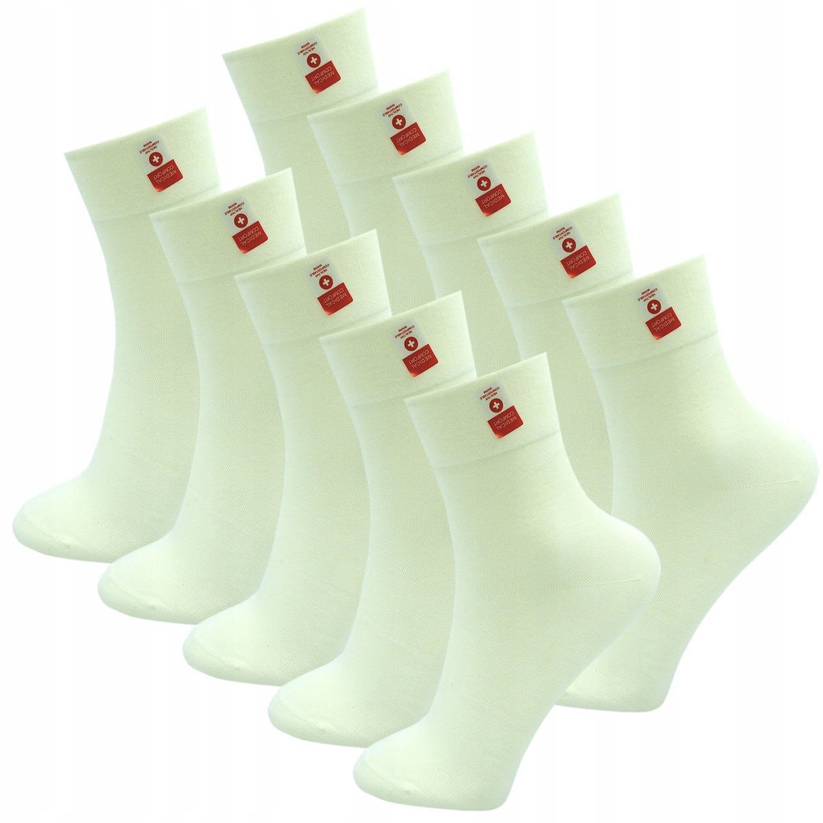 10x Skarpety Damskie Długie BAWEŁNA 97% MEDYCZNE BIAŁE ZESTAW 38-42