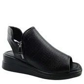 Sandały damskie - JEZZI ASA266-5 damskie sandały na koturnie zczarne - miniaturka - grafika 1