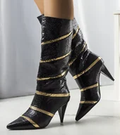 Botki damskie - Czarno złote ocieplane kozaki Nevzo na obcasie-37 - miniaturka - grafika 1