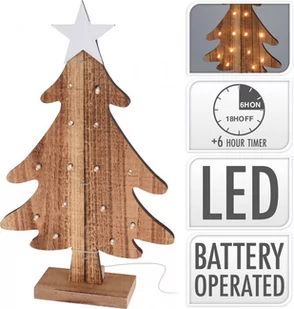 Choinka drewniana z białą gwiazdą dekoracyjna 38 cm LED z timerem - Oświetlenie świąteczne - miniaturka - grafika 1
