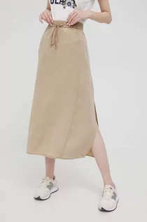 Spódnice - Tommy Hilfiger spódnica kolor beżowy midi prosta - grafika 1