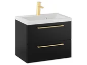 Szafki łazienkowe - Szafka Wisząca Z Umywalką RON 60 cm - Czarny Mat - Uchwyty Złote Szczotkowane - miniaturka - grafika 1