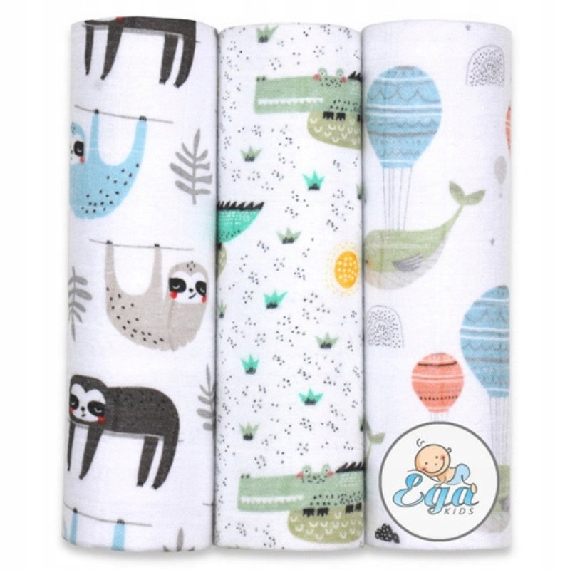 EGA KIDS PIELUSZKI BAMBUSOWE EKOLOGICZNE WIELORAZOWE 3 SZTUKI 60x60 CM