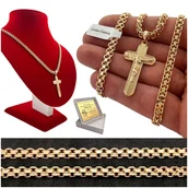 Biżuteria dla dzieci - POZŁACANY ŁAŃCUSZEK BISMARK KRZYŻYK 18K PREZENT NA KOMUNIĘ + DARMOWY GRAWER - miniaturka - grafika 1
