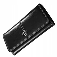 Portfele - Skórzany Portfel duży pojemny Damski Czarny zatrzask komorowy - miniaturka - grafika 1