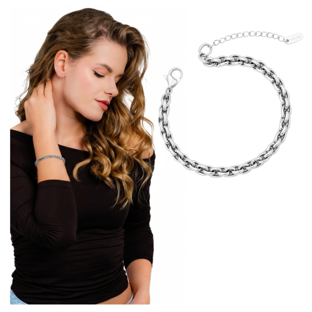 Bransoletka Srebrna Damska ze Stali Chirurgicznej 316L na Rękę Regulowana