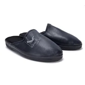 Kapcie męskie - Kapcie Skórzane Wygodne Modne Stylowe Papcie Domowe Męskie Granatowe Profilowane Legend 46 - miniaturka - grafika 1