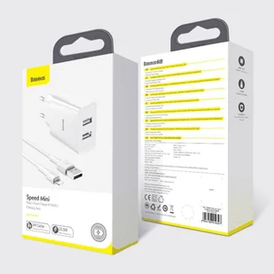 Baseus szybka ładowarka sieciowa 2x USB 10,5 W 2,1 A + kabel USB - Lightning 2,4 A 1 m czarny (TZCCFS-R01) - Ładowarki do telefonów - miniaturka - grafika 11