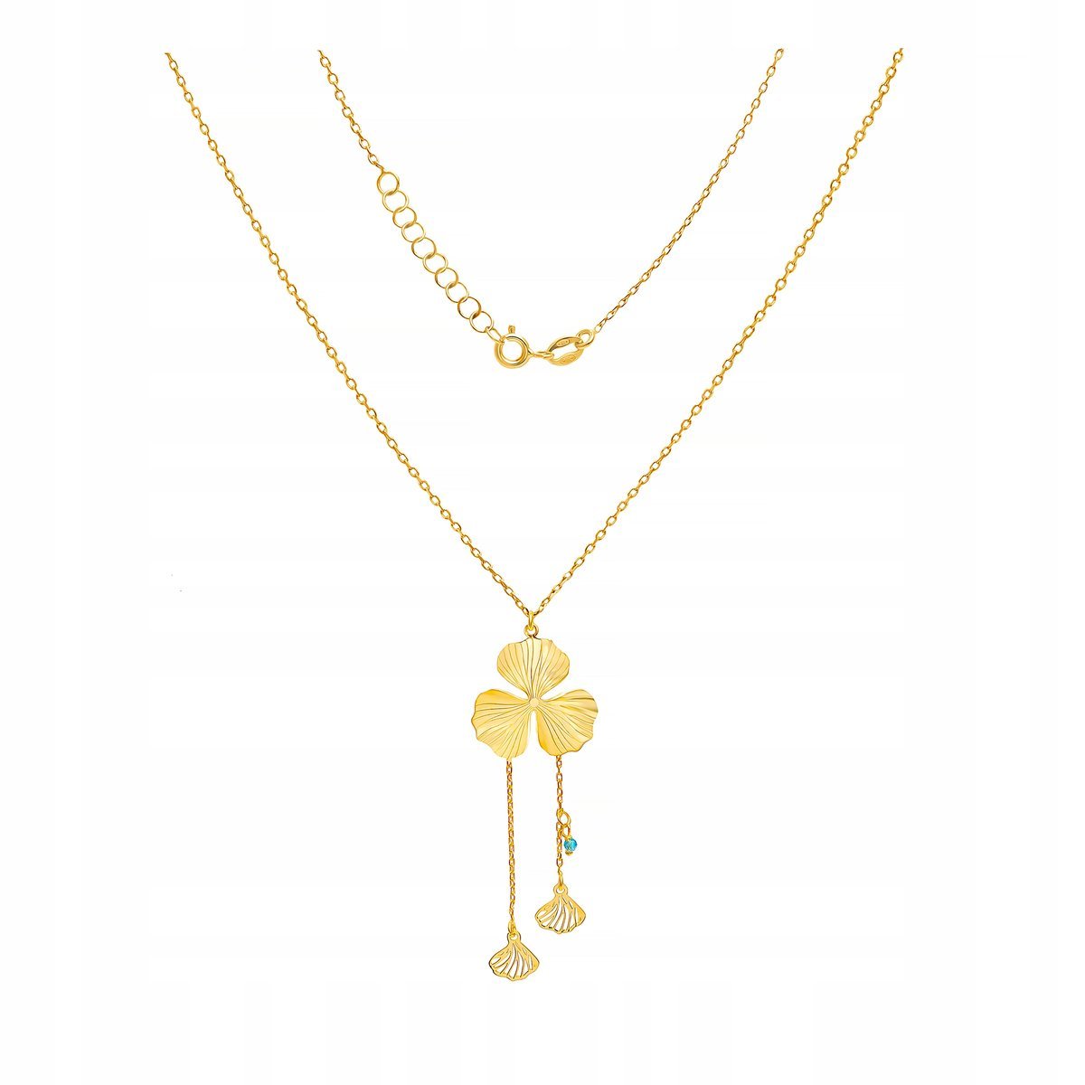 Naszyjnik Srebro 925 Celebrytka Pozłacana Koniczyna z Błękitnym Kamykiem