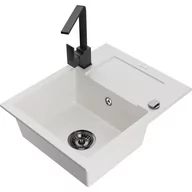 Zlewozmywaki z baterią - Mexen Enzo zlewozmywak granitowy 1-komorowy z ociekaczem i baterią kuchenną Rita, biały - miniaturka - grafika 1