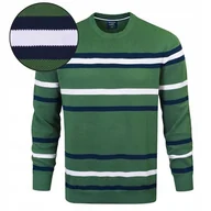 Swetry męskie - Elegancki SWETER Męski ZIELONY w PASKI Klasyczny Bawełniany M Pako Jeans - miniaturka - grafika 1