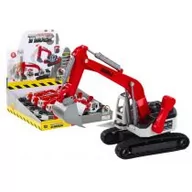 Samochody i pojazdy dla dzieci - Koparka gąsienicowa biało-czerwona metalowa Leantoys - miniaturka - grafika 1