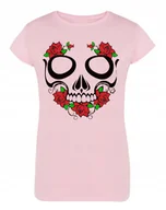 Koszulki i topy damskie - T-Shirt damski kolorowy nadruk CZASZKA r.XL - miniaturka - grafika 1