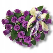 Sztuczne kwiaty - STROIK NA POMNIK SERCE KOMPOZYCJA KWIATOWA FIOLETOWE RÓŻE NA GRÓB - miniaturka - grafika 1