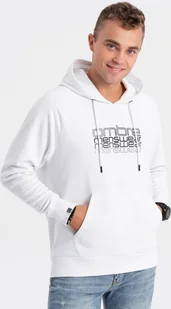 Ombre Męska bluza nierozpinana z kapturem i nadrukiem - biała V1 OM-SSPS-0153 XL - Bluzy męskie - miniaturka - grafika 1