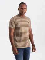 Koszulki męskie - T-shirt męski w paski brązowo-biały V7 OM-TSCT-0183 S - miniaturka - grafika 1
