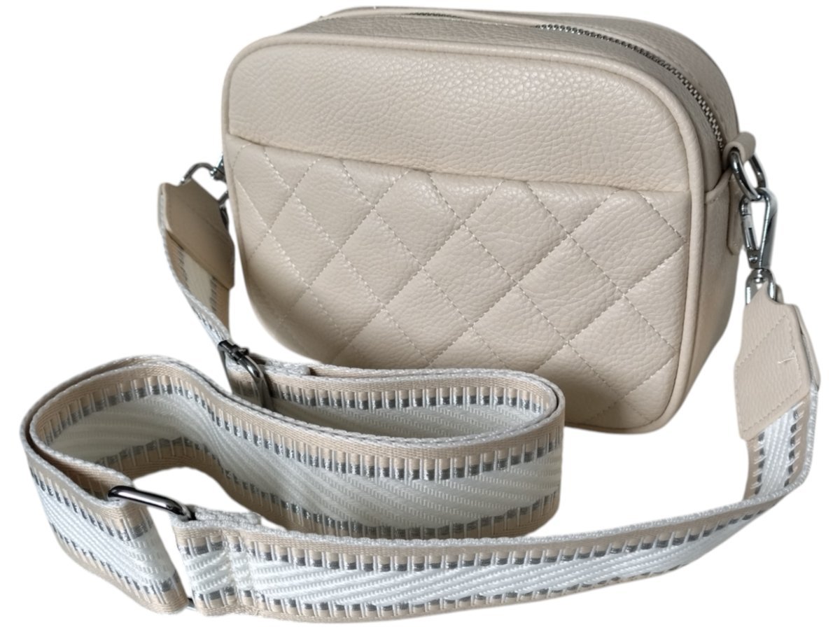 Torebka Damska Beżowa Mała Listonoszka Na Ramię, Kuferek Z Szerokim Paskiem