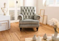 Fotele - CHESTERFIELD Fotel #205 Szara skóra naturalna 84x84x94 cm - miniaturka - grafika 1